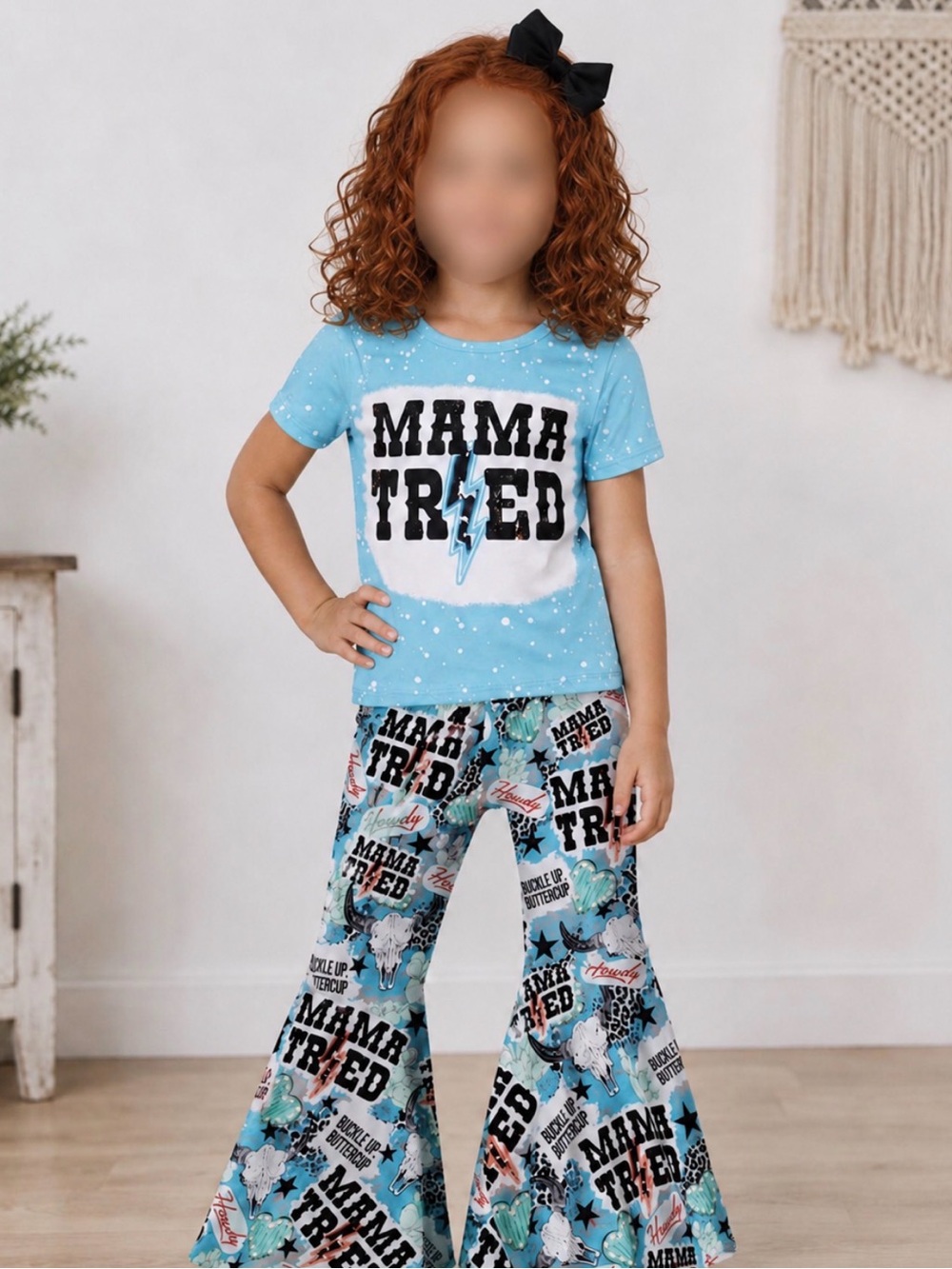 Girls Boutique Western MAMA TRIED Graphic Top & Bell Bottoms Flare Pants Set